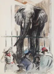 Henry G. Keller, Elephant at the Zoo, watercolor on paper