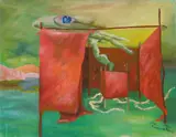 Charles E. Harris, Surreal Scene, oil on canvasboard