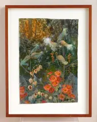 Robert Laessig, Woodland Scene with Milkweed and Coral Daisies, watercolor on paper, singed Robert Laessig lower left