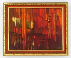 Abstracted City in Red by William S. Gisch, oil on panel, 1971, offered Oct 2025