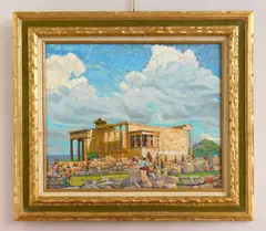 Ruins with Figures by William S. Gisch, oil on Masonite, 1978, offered Oct 2025
