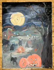 Will Moses, Halloween Night, oil on gypsum-drywall. (in three parts)