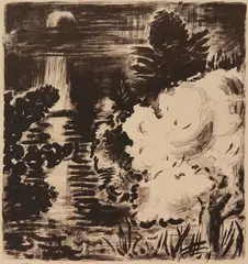 Karl Schrag, Flowering Tree- Moonlight, lithograph, 1990