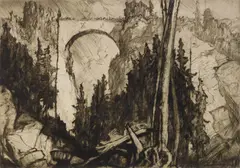 Frank Brangwyn, An Alpine Bridge, drypoint