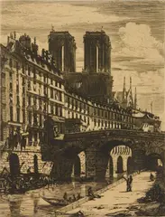 Charles Méryon, Le Petit Pont, etching and engraving on Chine collé, 10-3/8 x 7-1/2" Literature: Schneiderman 2