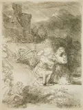 Rembrandt van Rijn, Agony in the Garden, etching, 1657, 4-3/8 x 3-1/4"