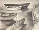 Vera Eugenia Andrus, Five Boats, lithograph, 1953