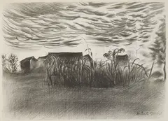 Hubert Davis, Corn Patch at Dusk, lithograph