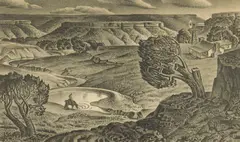 Alexandre Hogue, Cap Rock Ranch, lithograph, 1945