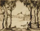 Gene Kloss, The Plaza at Socorro, drypoint, 1925