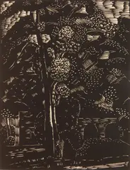 William Jacobs, Illinois landscape, woodcut, 1938