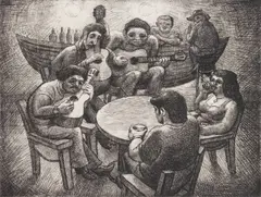 Eli Levin, Mexican Bar, etching, 1990