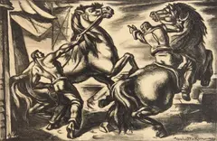 Umberto Romano, Frightened Horses, lithograph