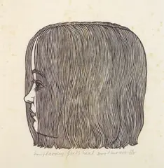 Girl's Head by Jacques Hnizdovsky, woodcut, 1969, offered Sep 2025
