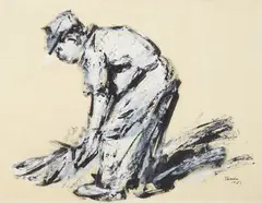 Figure Kneeling by Ausonio Tanda, gouache on cardboard, 1961, offered Sep 2025