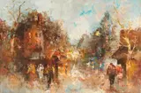 Edward Barton, Street Scene, oil on canvas