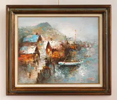 Edward Barton, Coastal Village, oil on canvas