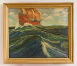 William S. Gisch, German Man-of-War, oil on canvas