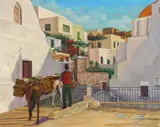 William S. Gisch, Street Scene with Donkeys, oil on canvas