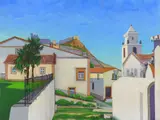 William S. Gisch, Houses and Church, oil on canvas