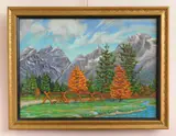 William S. Gisch, Fall Landscape with Mountains, oil on board