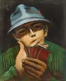 Poker Player by Albert Pels, oil on canvas adhered to board, offered Sep 2025