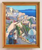 William S. Gisch, Couple in Village by Sea, oil on canvas