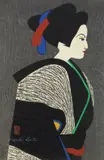 Kiyoshi Saitō, Woman in Profile woodblock in color, ca. 1960, signed in white