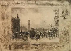 Félix Buhot, Westminster Bridge, etching, drypoint, aquatint, roulette and spit bite, 1884