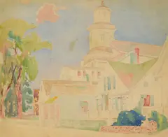Ora Coltman, Provincetown Street Scene, watercolor on illustration board, matted and