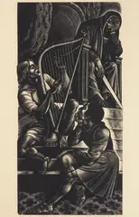 Fritz Eichenberg, And David Played the Harp wood, engraving, 1955