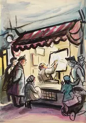 Don Freeman, Jack Levitz Studio, watercolor and gouache on illustration board, ca. 1937, estate