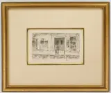 Childe Hassam, Auto School, etching, 1916, cypher signature and annotated 'proof selected for Mr. Lommson by