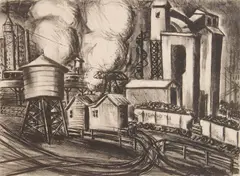 Max Kahn, Chicago and Halstead, lithograph, 1937