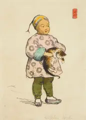 Helen Hyde, The Cat and the Cherub, etching in color, 1897