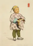 Helen Hyde, The Cat and the Cherub, etching in color, 1897