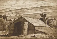 Luigi Lucioni, Barn, etching, 1966