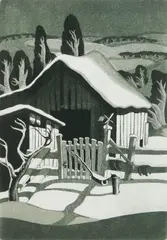 George Jo Mess, Wishing Gate in Winter, aquatint