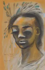 Karl Priebe, Woman with Cattails, pastel on paper, 1957