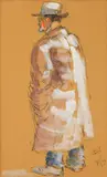 Clyde Singer, Standing Man from Behind, mixed media on paper, 1957, initialed C. S. 4/57 lower right, matted and