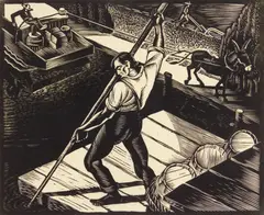 Charles Turzak, River and Canal Boats, woodcut