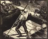 Charles Turzak, River and Canal Boats, woodcut