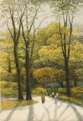 Harold Altman, Park Figures, lithograph in colors, 1984