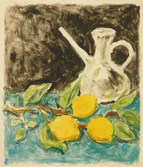 Still-Life with Lemons by Pierre Deval, monotype in colors, offered May 2025
