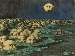 Curt Frankenstein, Bureaucratic Landscape, etching and aquatint with hand-coloring