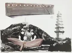 Hung Liu, Jade Spring, lithograph, 1994