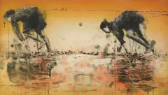 Hung Liu, Two Women, etching in colors, 1997
