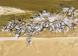 Seong Moy, Dance Bird, woodcut in colors, ca. 1960