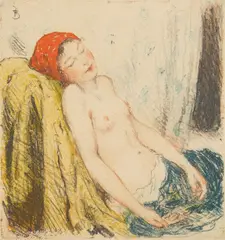 Tavik F Simon, Sleeping Girl soft ground, etching in colors, 1918