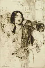 Paul Ashbrook, The Flower Vendor, etching